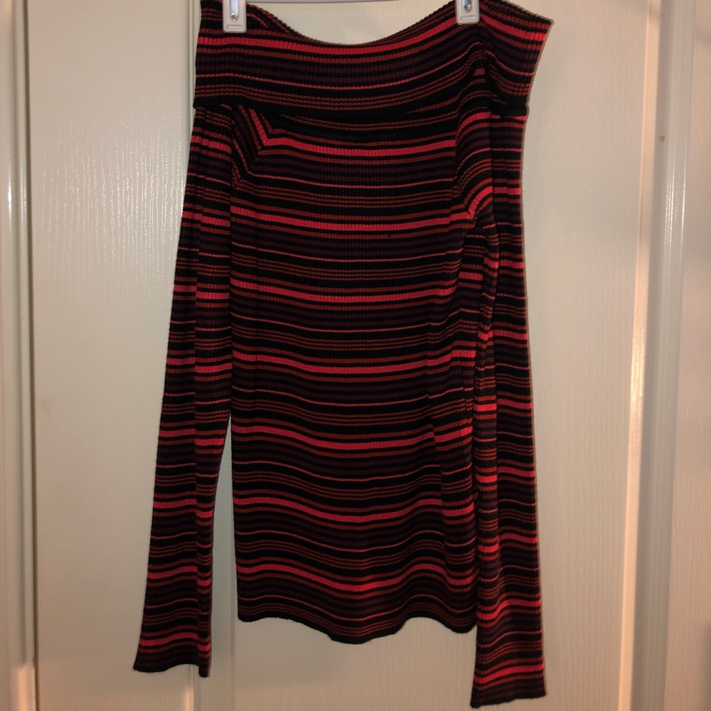 off the shoulder striped long sleeve top